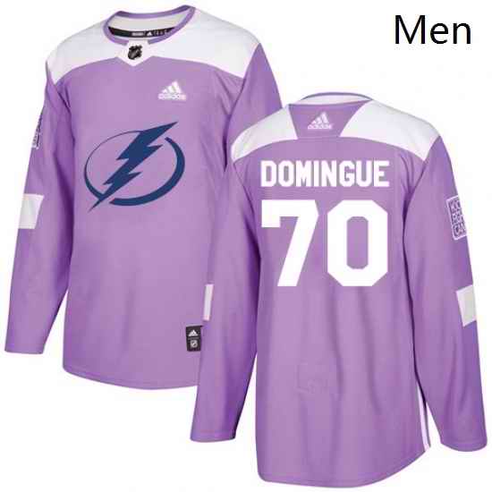 Mens Adidas Tampa Bay Lightning 70 Louis Domingue Authentic Purple Fights Cancer Practice NHL Jersey